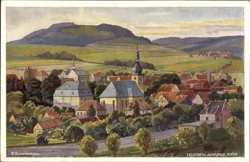 Künstler Ak Schmiegelow P., Gersfeld in der Rhön in Hessen, Kirche, Ortschaft mit Feldberg