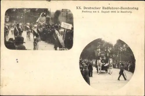 Ak Hamburg, XX. Deutscher Radfahrer-Bundestag, Festzug am 2. August 1903