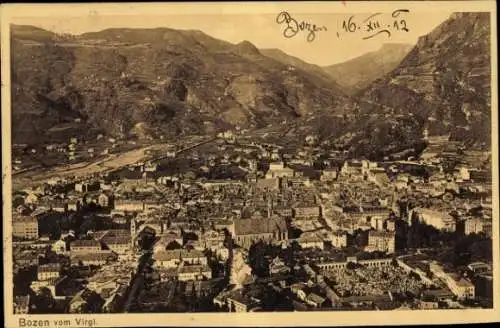 Ak Bozen Bolzano Südtirol, Gesamtansicht, Blick vom Virgl