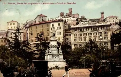 Ak Genova Genua Liguria, Piazza dell Acquaverde und Christoph Kolumbus Denkmal