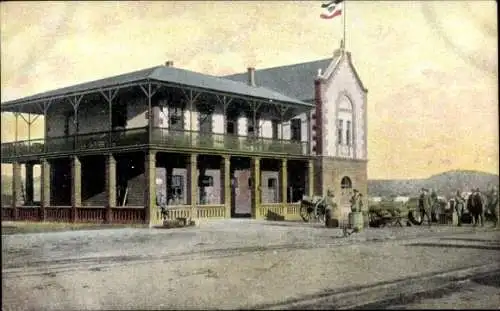 Ak Okahandja Namibia, Bahnhof während der Belagerung