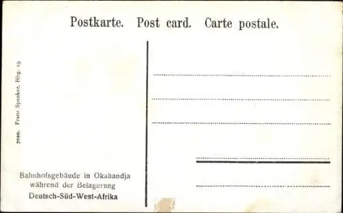 Ak Okahandja Namibia, Bahnhof während der Belagerung