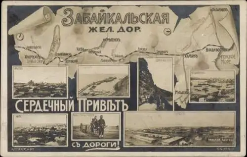 Landkarten Ak Transbaikalbahn, Bahnhof Mysovaya – Sretensk