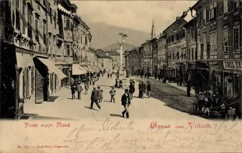 Ak Villach in Kärnten, Platz nach Nord, Straßenpartie