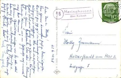 Landpoststempel (16) Heringhausen Diemelsee über Korbach auf Ansichtskarte 25.06.1958