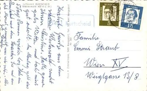 Landpoststempel 5451 Kurtscheid im Westerwald, 1963