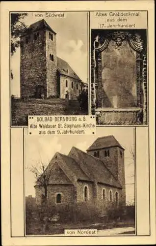 Ak Bernburg an der Saale, Alte Waldauer St. Stephans Kirche, Grabdenkmal