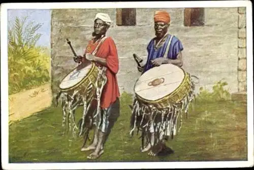 Sammelbild Bilder aus aller Welt, Exotische Musik, Trommelspieler aus Kamerun