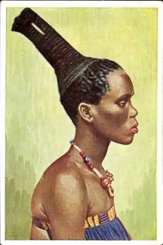 Sammelbild Bilder aus aller Welt, Haartrachten in Afrika, Haarfrisur a la Rasierpinsel