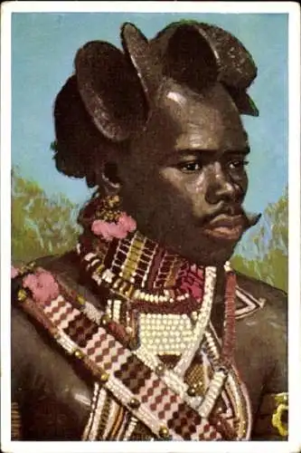 Sammelbild Bilder aus aller Welt, Haartrachten in Afrika, Zulu mit Scheibenfrisur