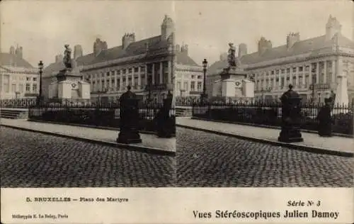 Stereo Ak Brüssel Belgien, Place des Martyrs, Blick auf einen Denkmal