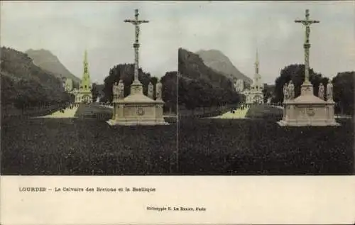 Stereo Ak Lourdes Hautes Pyrénées, Le Calvaire des Bretons, Basilika
