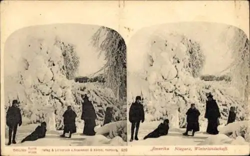 Stereo Ak Niagara New York USA, Winterlandschaft