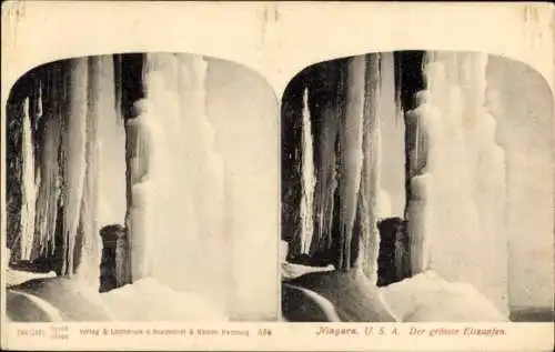 Stereo Ak Niagara Falls New York USA, der größte Eiszapfen