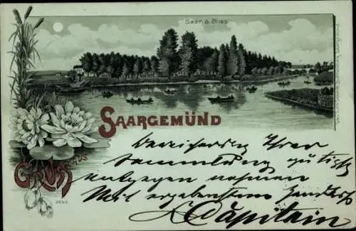 Mondschein Litho Sarreguemines Saargemünd Lothringen Moselle, Panorama, Saar, Blies