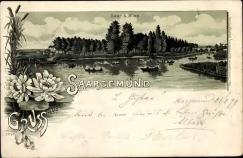 Litho Sarreguemines Saargemünd Lothringen Moselle, Panorama, Saar, Blies