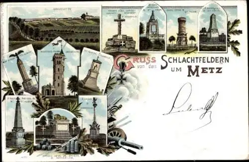 Litho Metz Moselle, Gravelotte, Schlachtfelder, Kriegerdenkmal, Regimentsdenkmäler, Habonville