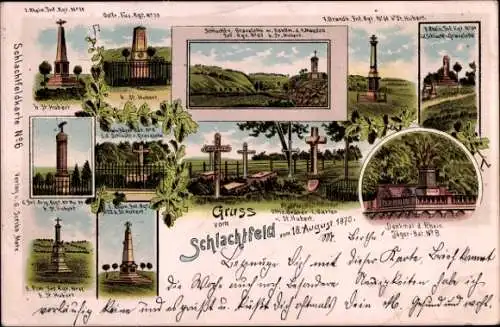 Litho Saint Hubert Lothringen Moselle, Schlachtfeld vom 18 August 1870, Denkmäler