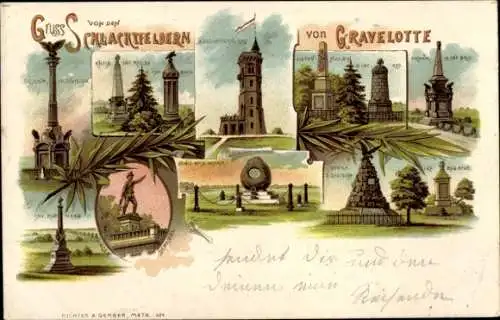 Litho Gravelotte Lothringen Moselle, Schlachtfelder, Aussichtsturm, Denkmäler