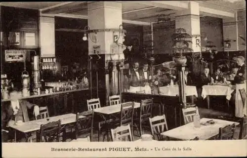 Ak Metz Moselle, Brasserie-Restaurant Piguet, Innenansicht