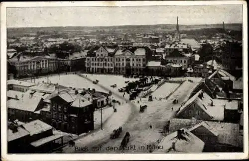 Ak Jelgava Mitau Lettland, Markt von der Trinitatiskirche gesehen, Winter