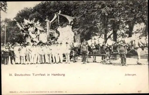 Ak Hamburg Mitte Altstadt, IX. Deutsches Turnfest, Festwagen, Teilnehmer