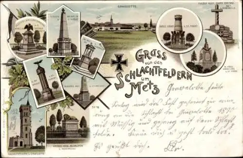 Litho Metz Moselle, Schlachtfelder, Aussichtsturm bei Gravelotte, Denkmäler