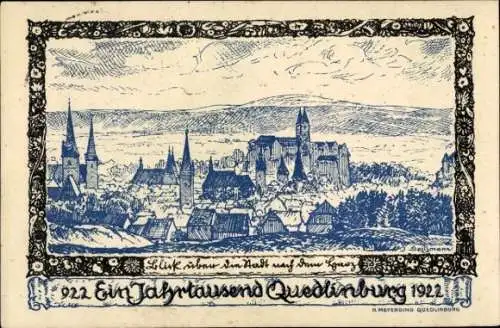 Künstler Ak Spitzmann, Quedlinburg im Harz, Totalansicht, Tausendjahrfeier 1922