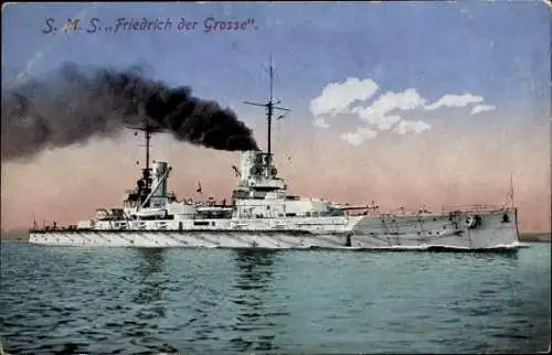 Ak Deutsches Kriegsschiff SMS Friedrich der Große, Großlinienschiff, Kaiser Klasse
