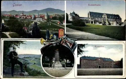 Ak Goslar am Harz, Kaserne, Kaiserhaus, Soldat in Uniform, Hannov. Jäger Batl. 10