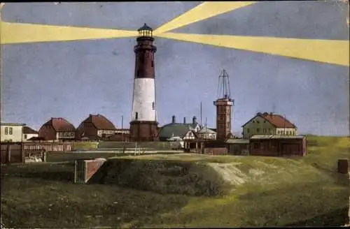 Ak Helgoland in Schleswig Holstein, Blick auf den Leuchtturm, Häuser