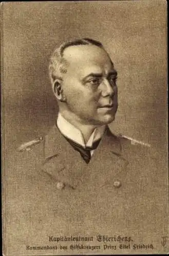 Künstler Ak Kapitänleutnant Max Thierichens, Hilfskreuzer Prinz Eitel Friedrich, Kaiserliche Marine