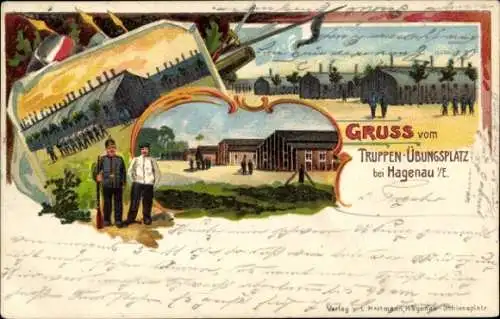 Litho Haguenau Hagenau Elsass Bas Rhin, Truppenübungsplatz, Baracken