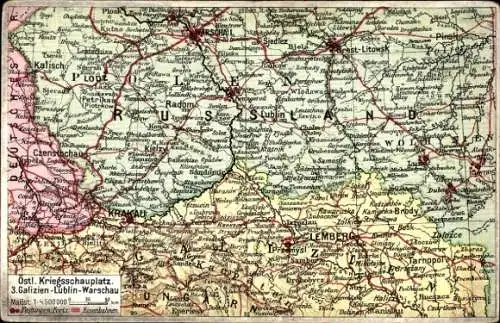 Landkarten Ak Warszawa Warschau Polen, Östlicher Kriegsschauplatz, Galizien-Lublin-Warschau
