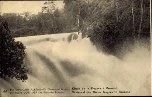 Ganzsachen Ak Rusomo Ruanda, Deutsch Ostafrika, Belgische Besatzung, Wasserfall des Flusses Kagera