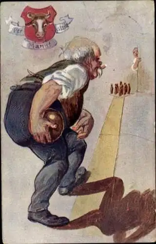 Ak Rauchender Mann beim Kegeln, Sport, Zigarette, Wappen