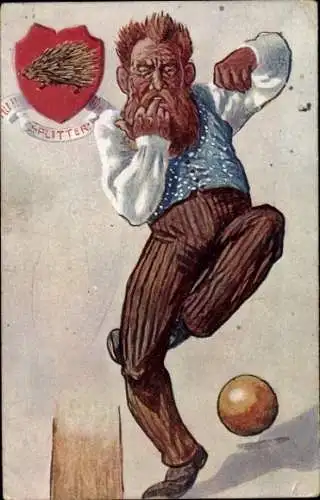 Ak Au, ein Splitter, Mann beim Kegeln, Igel