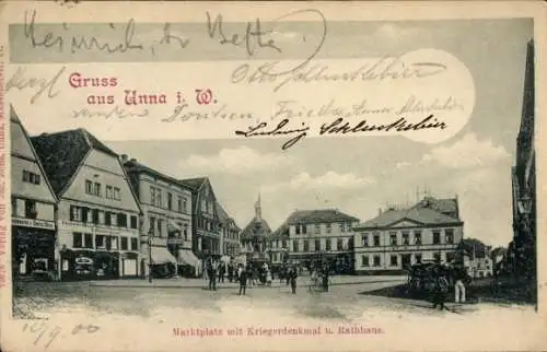 Ak Unna in Westfalen, Marktplatz, Kriegerdenkmal, Rathaus