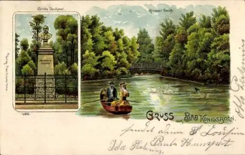 Litho Königsborn Unna im Ruhrgebiet, Grillo-Denkmal, Großer Teich