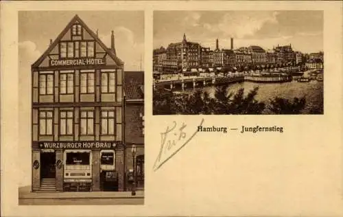 Ak Hamburg Mitte, Jungfernstieg, Commercial-Hotel, Baumwall 12