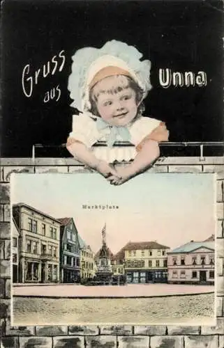 Ak Unna Westfalen, Marktplatz, Kind-Portrait
