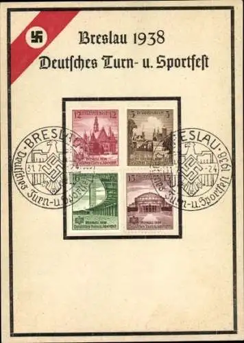 Briefmarken Ak Breslau, Deutsches Turn- und Sportfest 1938