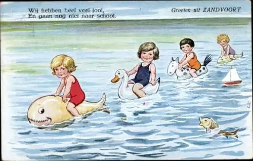 Künstler Ak Scheuermann, Willi, Zandvoort, Kinder baden im Meer, Aufblastiere