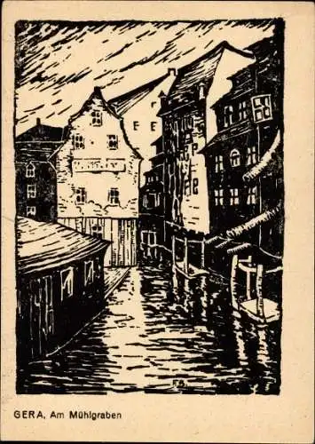 Künstler Ak Gera in Thüringen, Am Mühlgraben