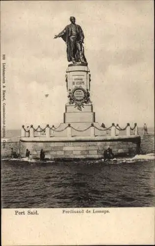 Ak Port Said Ägypten, Ferdinand de Lesseps, Denkmal
