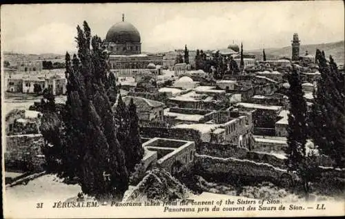 Ak Jerusalem, Israel, Panoramaaufnahme vom Kloster der Schwestern von Zion