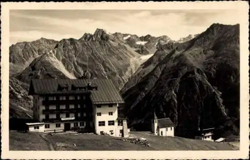 Ak Hochsölden Ötztal Tirol, Berghotel, Blick ins Tal