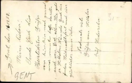 Foto Ak Gent Ostflandern, Deutscher Soldat in Uniform, Sitzportrait, I WK