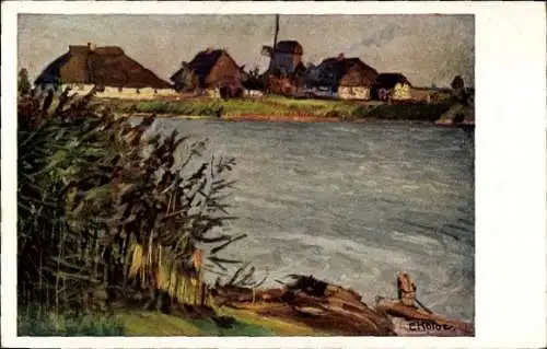 Künstler Ak Kolbe, Ernst, Am Ostseestrand, Windmühle