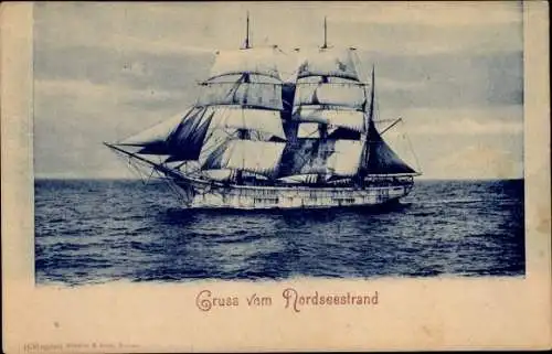 Ak Gruß vom Nordseestrand, Segelschiff